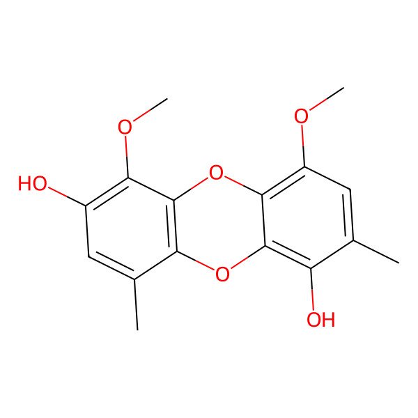 2D Structure of 4,6-Dimethoxy-2,9-dimethyldibenzo(b,e)(1,4)dioxine-1,7-diol
