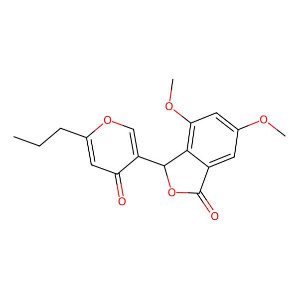 2D Structure of 4,6-dimethoxy-3-(4-oxo-6-propylpyran-3-yl)-3H-2-benzofuran-1-one