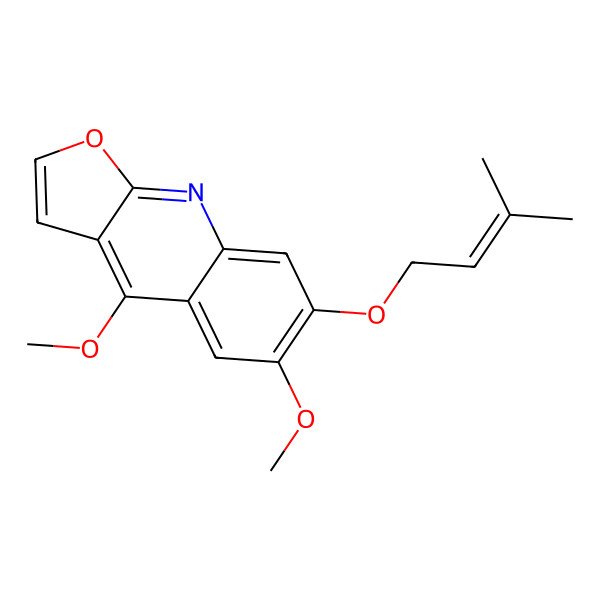 2D Structure of 4,6-Dimethoxy-7-(3-methylbut-2-enoxy)furo[2,3-b]quinoline
