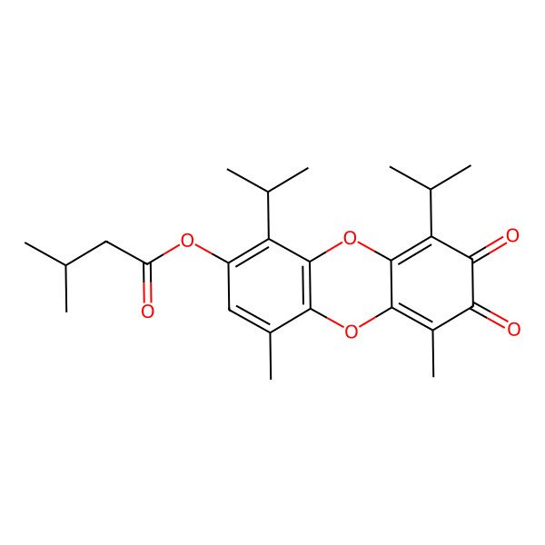 2D Structure of [4,6-Dimethyl-7,8-dioxo-1,9-di(propan-2-yl)dibenzo-p-dioxin-2-yl] 3-methylbutanoate