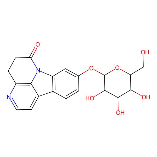 2D Structure of 13-[(2S,3R,4S,5S,6R)-3,4,5-trihydroxy-6-(hydroxymethyl)oxan-2-yl]oxy-1,6-diazatetracyclo[7.6.1.05,16.010,15]hexadeca-5,7,9(16),10(15),11,13-hexaen-2-one