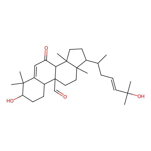2D Structure of 3-Hydroxy-17-(6-hydroxy-6-methylhept-4-en-2-yl)-4,4,13,14-tetramethyl-7-oxo-1,2,3,8,10,11,12,15,16,17-decahydrocyclopenta[a]phenanthrene-9-carbaldehyde