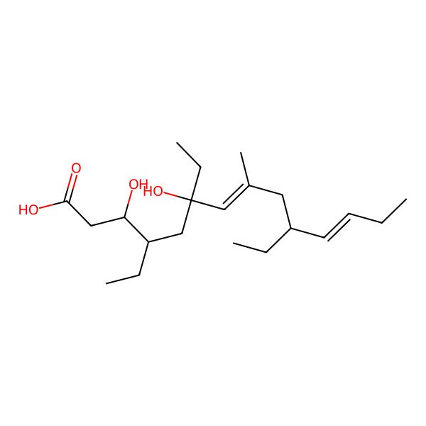 2D Structure of 4,6,10-Triethyl-3,6-dihydroxy-8-methyltetradeca-7,11-dienoic acid