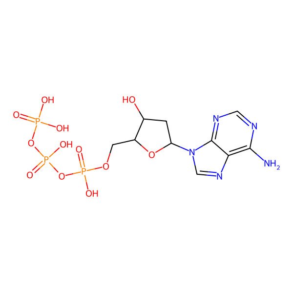 2D Structure of 9-(2-Deoxy-5-o-(hydroxy((hydroxy(phosphonooxy)phosphoryl)oxy)phosphoryl)pentofuranosyl)-9h-purin-6-amine
