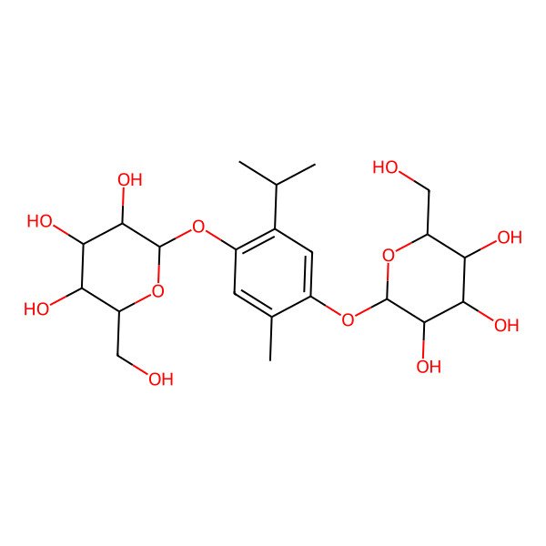 2D Structure of 2-(Hydroxymethyl)-6-[2-methyl-5-propan-2-yl-4-[3,4,5-trihydroxy-6-(hydroxymethyl)oxan-2-yl]oxyphenoxy]oxane-3,4,5-triol