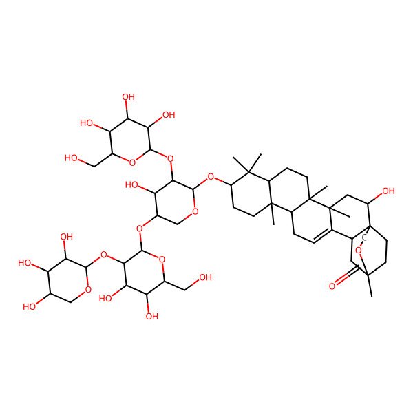 2D Structure of 10-[5-[4,5-Dihydroxy-6-(hydroxymethyl)-3-(3,4,5-trihydroxyoxan-2-yl)oxyoxan-2-yl]oxy-4-hydroxy-3-[3,4,5-trihydroxy-6-(hydroxymethyl)oxan-2-yl]oxyoxan-2-yl]oxy-2-hydroxy-4,5,9,9,13,20-hexamethyl-22-oxahexacyclo[18.3.2.01,18.04,17.05,14.08,13]pentacos-16-en-21-one