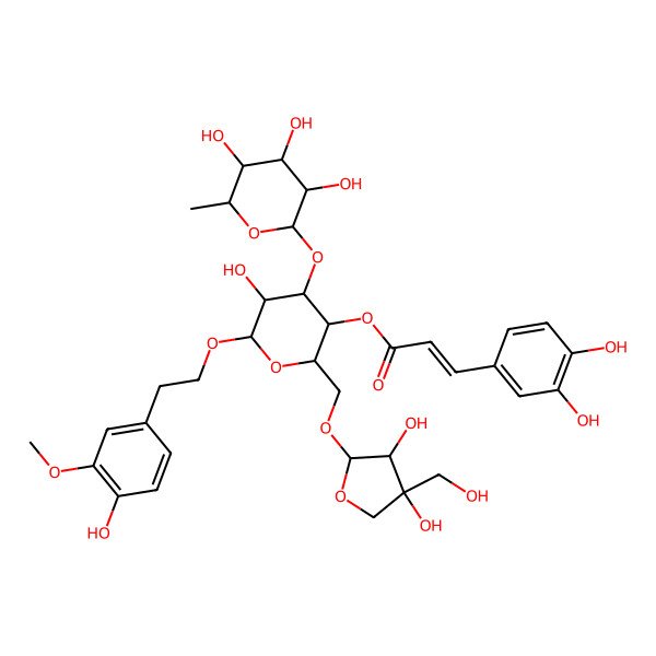 2D Structure of [(2S,3R,4R,5S,6S)-2-[[(2R,3S,4S)-3,4-dihydroxy-4-(hydroxymethyl)oxolan-2-yl]oxymethyl]-5-hydroxy-6-[2-(4-hydroxy-3-methoxyphenyl)ethoxy]-4-[(2R,3S,4S,5R,6R)-3,4,5-trihydroxy-6-methyloxan-2-yl]oxyoxan-3-yl] (E)-3-(3,4-dihydroxyphenyl)prop-2-enoate