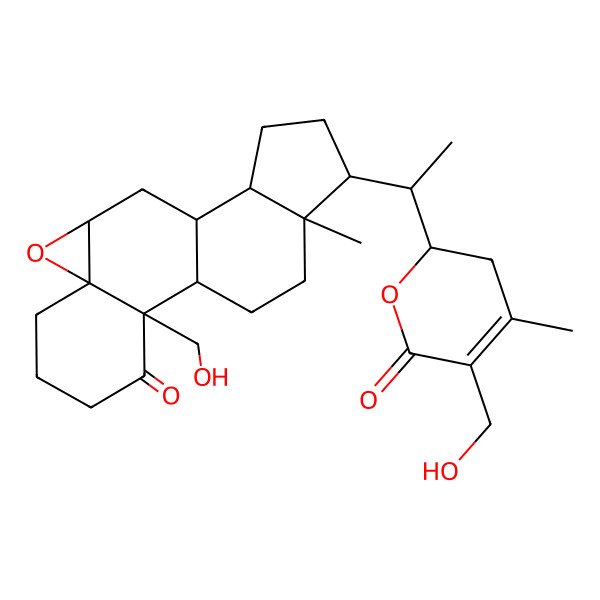 2D Structure of (1S,2S,7S,9R,11S,12S,15R,16S)-2-(hydroxymethyl)-15-[(1S)-1-[(2R)-5-(hydroxymethyl)-4-methyl-6-oxo-2,3-dihydropyran-2-yl]ethyl]-16-methyl-8-oxapentacyclo[9.7.0.02,7.07,9.012,16]octadecan-3-one