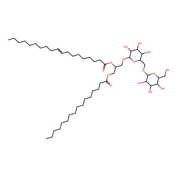 2D Structure of [(2S)-1-hexadecanoyloxy-3-[(2R,3R,4S,5R,6R)-3,4,5-trihydroxy-6-[[(2S,3R,4S,5R,6R)-3,4,5-trihydroxy-6-(hydroxymethyl)oxan-2-yl]oxymethyl]oxan-2-yl]oxypropan-2-yl] (Z)-nonadec-9-enoate