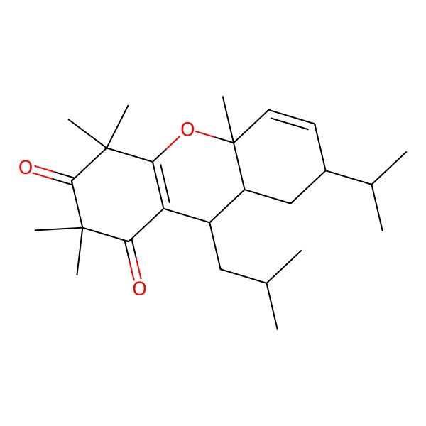 2D Structure of (7R,8aS,9R,10aS)-2,2,4,4,10a-pentamethyl-9-(2-methylpropyl)-7-propan-2-yl-7,8,8a,9-tetrahydroxanthene-1,3-dione