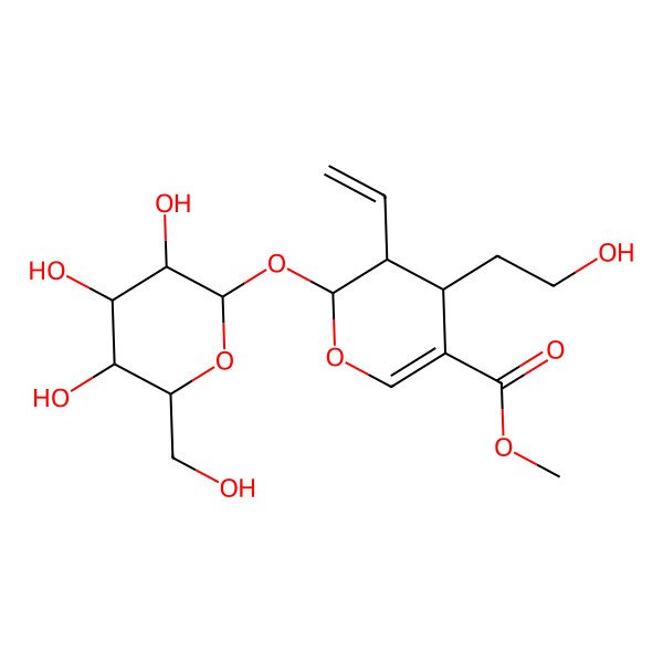 2D Structure of NCGC00384878-01_C17H26O10_2H-Pyran-5-carboxylic acid, 3-ethenyl-2-(beta-D-glucopyranosyloxy)-3,4-dihydro-4-(2-hydroxyethyl)-, methyl ester, (2S,3R,4S)- 2D Structure of NCGC00384878-01_C17H26O10_2H-Pyran-5-carboxylic acid, 3-ethenyl-2-(beta-D-glucopyranosyloxy)-3,4-dihydro-4-(2-hydroxyethyl)-, methyl ester, (2S,3R,4S)-