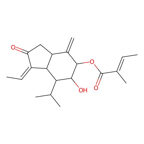 2D Structure of [(1E,3aR,5S,6S,7S,7aR)-1-ethylidene-6-hydroxy-4-methylidene-2-oxo-7-propan-2-yl-3,3a,5,6,7,7a-hexahydroinden-5-yl] (Z)-2-methylbut-2-enoate