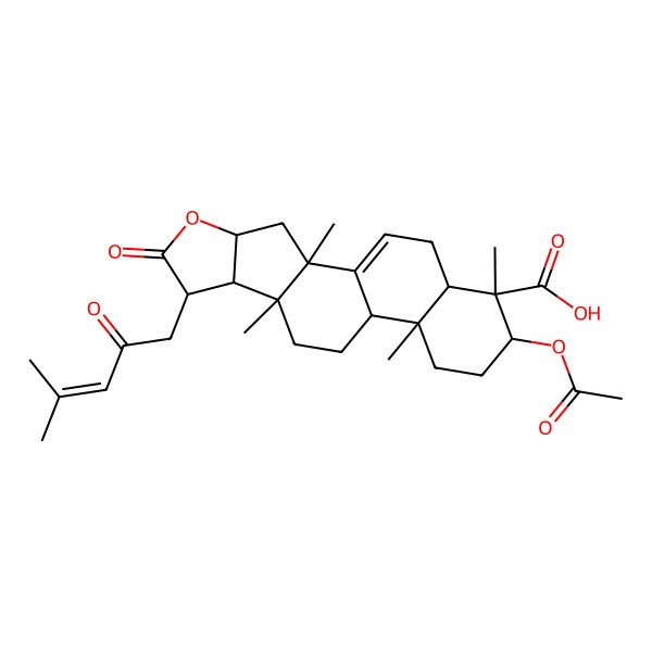 2D Structure of 16-Acetyloxy-2,9,13,17-tetramethyl-7-(4-methyl-2-oxopent-3-enyl)-6-oxo-5-oxapentacyclo[10.8.0.02,9.04,8.013,18]icos-1(20)-ene-17-carboxylic acid