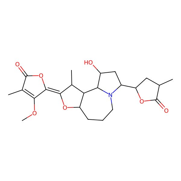 2D Structure of (5E)-5-[(1R,2R,3S,6R,11S,13R)-13-hydroxy-3-methyl-11-[(2S,4S)-4-methyl-5-oxooxolan-2-yl]-5-oxa-10-azatricyclo[8.3.0.02,6]tridecan-4-ylidene]-4-methoxy-3-methylfuran-2-one