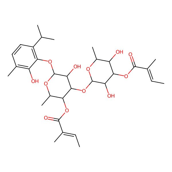 2D Structure of [4-[3,5-Dihydroxy-6-methyl-4-(2-methylbut-2-enoyloxy)oxan-2-yl]oxy-5-hydroxy-6-(2-hydroxy-3-methyl-6-propan-2-ylphenoxy)-2-methyloxan-3-yl] 2-methylbut-2-enoate