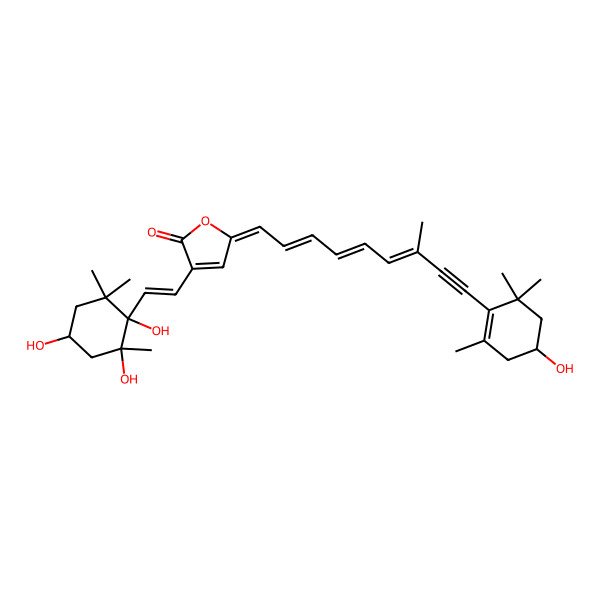 2D Structure of (5Z)-5-[(2E,4E,6E)-9-[(4R)-4-hydroxy-2,6,6-trimethylcyclohexen-1-yl]-7-methylnona-2,4,6-trien-8-ynylidene]-3-[(E)-2-[(1R,2R,4S)-1,2,4-trihydroxy-2,6,6-trimethylcyclohexyl]ethenyl]furan-2-one