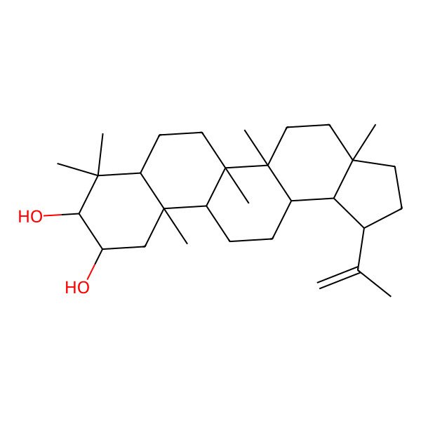 2D Structure of (1R,3aR,5aR,5bR,7aR,9R,10S,11aR,11bR,13aR,13bR)-3a,5a,5b,8,8,11a-hexamethyl-1-prop-1-en-2-yl-1,2,3,4,5,6,7,7a,9,10,11,11b,12,13,13a,13b-hexadecahydrocyclopenta[a]chrysene-9,10-diol