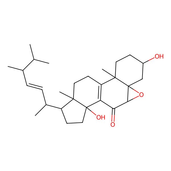 2D Structure of 15-(5,6-Dimethylhept-3-en-2-yl)-5,12-dihydroxy-2,16-dimethyl-8-oxapentacyclo[9.7.0.02,7.07,9.012,16]octadec-1(11)-en-10-one