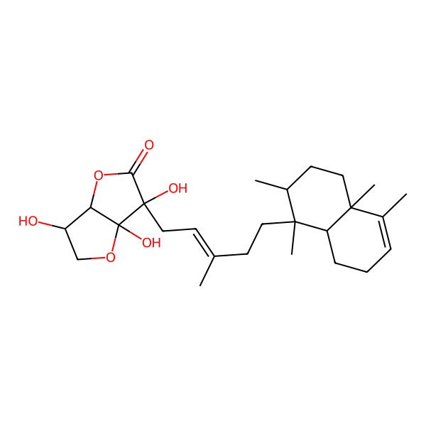 2D Structure of (3S,3aR,6S,6aS)-6-[(E)-5-[(1S,2R,4aR,8aS)-1,2,4a,5-tetramethyl-2,3,4,7,8,8a-hexahydronaphthalen-1-yl]-3-methylpent-2-enyl]-3,6,6a-trihydroxy-3,3a-dihydro-2H-furo[3,2-b]furan-5-one