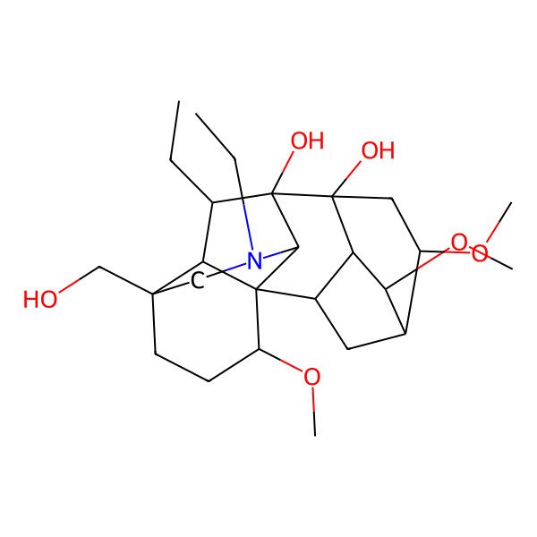2D Structure of 11,18-Diethyl-13-(hydroxymethyl)-4,6,16-trimethoxy-11-azahexacyclo[7.7.2.12,5.01,10.03,8.013,17]nonadecane-8,9-diol