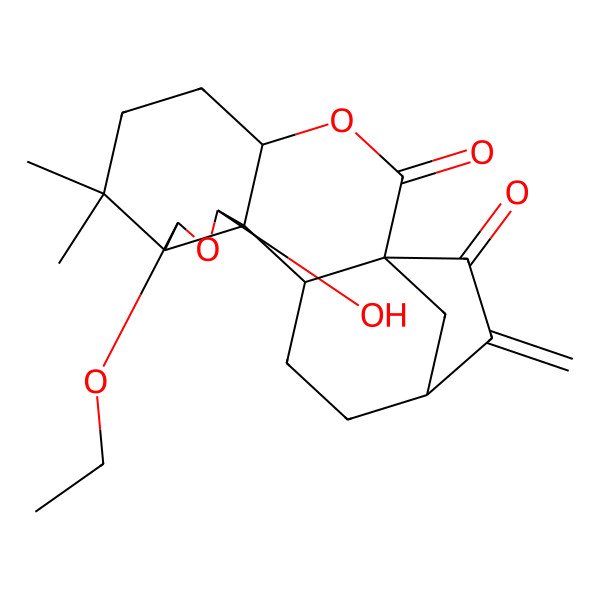 2D Structure of 9-Ethoxy-11-hydroxy-7,7-dimethyl-17-methylidene-3,10-dioxapentacyclo[14.2.1.01,13.04,12.08,12]nonadecane-2,18-dione