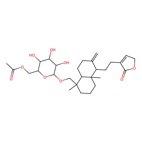 2D Structure of [6-[[1,4a-dimethyl-6-methylidene-5-[2-(5-oxo-2H-furan-4-yl)ethyl]-3,4,5,7,8,8a-hexahydro-2H-naphthalen-1-yl]methoxy]-3,4,5-trihydroxyoxan-2-yl]methyl acetate