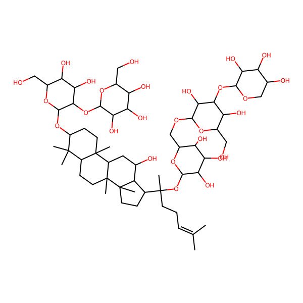2D Structure of (2S,3R,4S,5S,6R)-2-[(2R,3R,4S,5S,6R)-2-[[(3S,5S,8R,9R,10R,12R,13R,14R,17S)-17-[(2S)-2-[(2S,3R,4S,5S,6R)-6-[[(2R,3R,4S,5R,6R)-3,5-dihydroxy-6-(hydroxymethyl)-4-[(2S,3R,4S,5R)-3,4,5-trihydroxyoxan-2-yl]oxyoxan-2-yl]oxymethyl]-3,4,5-trihydroxyoxan-2-yl]oxy-6-methylhept-5-en-2-yl]-12-hydroxy-4,4,8,10,14-pentamethyl-2,3,5,6,7,9,11,12,13,15,16,17-dodecahydro-1H-cyclopenta[a]phenanthren-3-yl]oxy]-4,5-dihydroxy-6-(hydroxymethyl)oxan-3-yl]oxy-6-(hydroxymethyl)oxane-3,4,5-triol