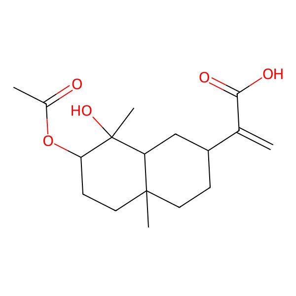 2D Structure of 2-[(2R,4aS,7S,8S,8aR)-7-acetyloxy-8-hydroxy-4a,8-dimethyl-1,2,3,4,5,6,7,8a-octahydronaphthalen-2-yl]prop-2-enoic acid