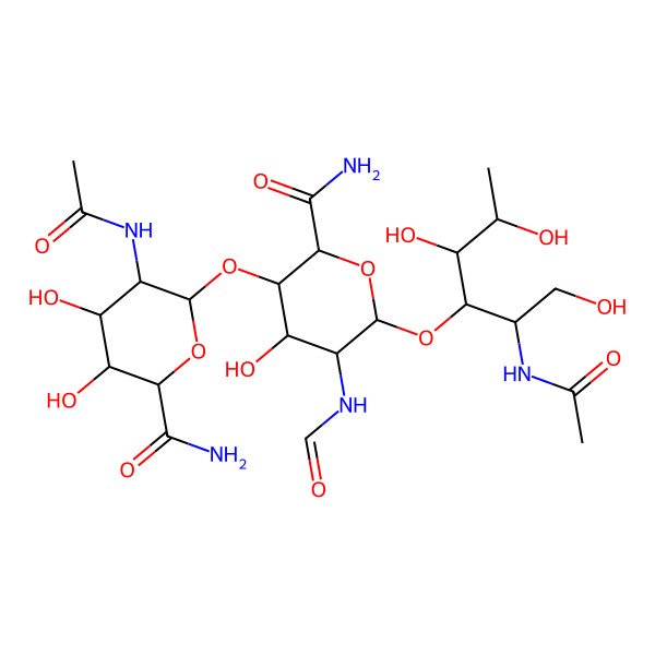 2D Structure of 3-(3-Acetamido-6-carbamoyl-4,5-dihydroxyoxan-2-yl)oxy-6-(2-acetamido-1,4,5-trihydroxyhexan-3-yl)oxy-5-formamido-4-hydroxyoxane-2-carboxamide