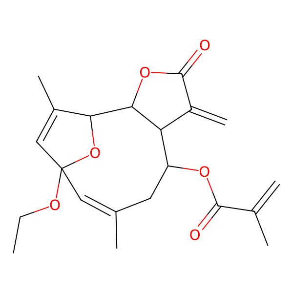 2D Structure of [(1S,2S,6R,7S,9Z,11R)-11-ethoxy-9,13-dimethyl-5-methylidene-4-oxo-3,14-dioxatricyclo[9.2.1.02,6]tetradeca-9,12-dien-7-yl] 2-methylprop-2-enoate