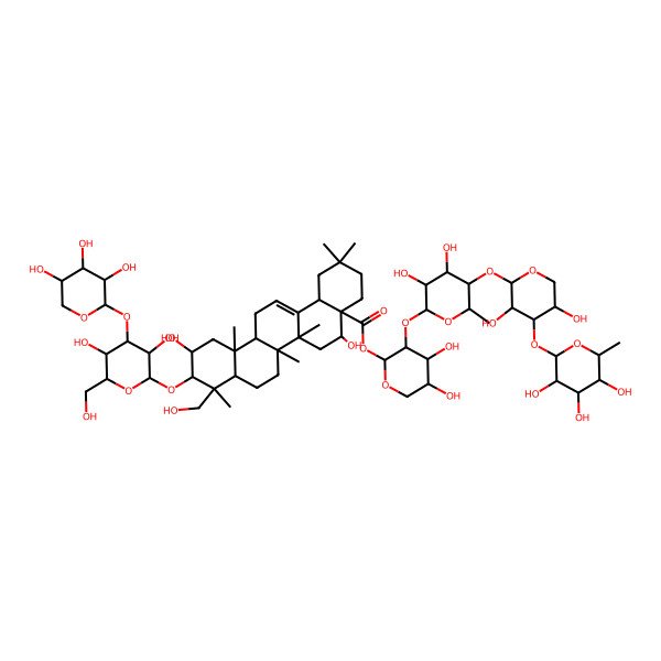 2D Structure of [(2R,3S,4R,5R)-3-[(2S,3R,4S,5R,6S)-5-[(2S,3R,4S,5R)-3,5-dihydroxy-4-[(2S,3R,4R,5R,6S)-3,4,5-trihydroxy-6-methyloxan-2-yl]oxyoxan-2-yl]oxy-3,4-dihydroxy-6-methyloxan-2-yl]oxy-4,5-dihydroxyoxan-2-yl] (4aR,5R,6aR,6aS,6bR,8aR,9R,10R,11S,12aR,14bS)-10-[(2R,3R,4S,5R,6R)-3,5-dihydroxy-6-(hydroxymethyl)-4-[(2S,3R,4S,5R)-3,4,5-trihydroxyoxan-2-yl]oxyoxan-2-yl]oxy-5,11-dihydroxy-9-(hydroxymethyl)-2,2,6a,6b,9,12a-hexamethyl-1,3,4,5,6,6a,7,8,8a,10,11,12,13,14b-tetradecahydropicene-4a-carboxylate
