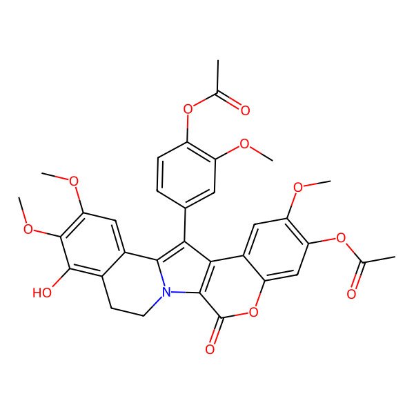 2D Structure of [4-(7-Acetyloxy-18-hydroxy-8,16,17-trimethoxy-3-oxo-4-oxa-1-azapentacyclo[11.8.0.02,11.05,10.014,19]henicosa-2(11),5,7,9,12,14,16,18-octaen-12-yl)-2-methoxyphenyl] acetate