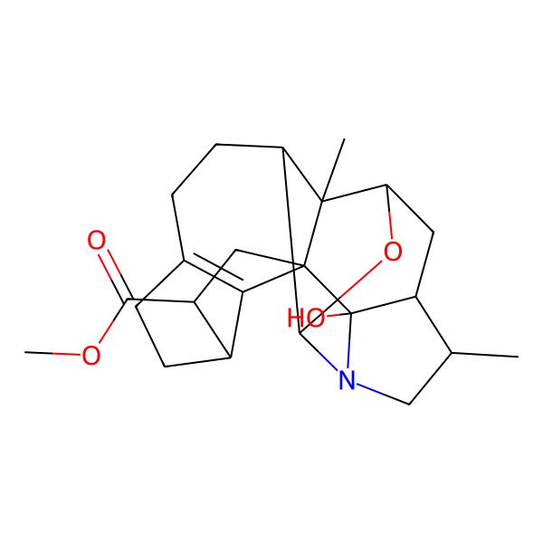 2D Structure of Methyl 2-hydroxy-5,20-dimethyl-9-oxa-3-azaheptacyclo[9.8.1.11,14.02,6.03,10.08,20.017,21]henicos-14(21)-ene-18-carboxylate