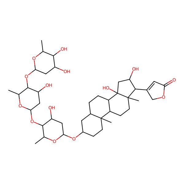 2D Structure of 3-[(3R,5R,8R,9S,10S,13R,14S,16S,17S)-3-[(2R,4S,5S,6R)-5-[(2S,4S,5S,6R)-5-[(2S,4S,5S,6R)-4,5-dihydroxy-6-methyloxan-2-yl]oxy-4-hydroxy-6-methyloxan-2-yl]oxy-4-hydroxy-6-methyloxan-2-yl]oxy-14,16-dihydroxy-10,13-dimethyl-1,2,3,4,5,6,7,8,9,11,12,15,16,17-tetradecahydrocyclopenta[a]phenanthren-17-yl]-2H-furan-5-one