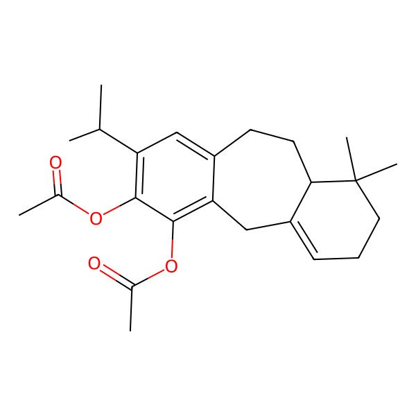 2D Structure of (5-Acetyloxy-12,12-dimethyl-6-propan-2-yl-4-tricyclo[9.4.0.03,8]pentadeca-1(15),3,5,7-tetraenyl) acetate