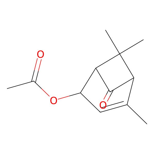 2D Structure of (4,6,6-Trimethyl-7-oxo-2-bicyclo[3.1.1]hept-3-enyl) acetate