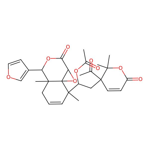 2D Structure of [2-(3-acetyl-2,2-dimethyl-6-oxopyran-3-yl)-1-[4-(furan-3-yl)-4a,8-dimethyl-2-oxo-4,5-dihydro-1aH-oxireno[2,3-d]isochromen-8-yl]ethyl] acetate
