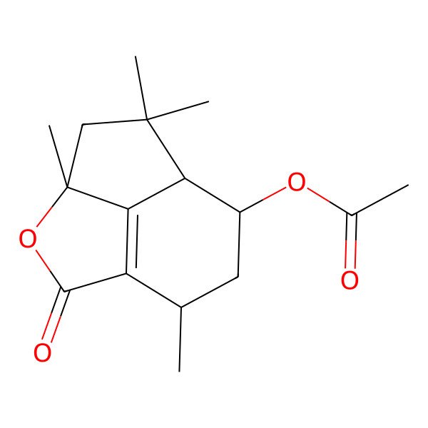 2D Structure of (4,6,6,10-Tetramethyl-2-oxo-3-oxatricyclo[5.3.1.04,11]undec-1(11)-en-8-yl) acetate