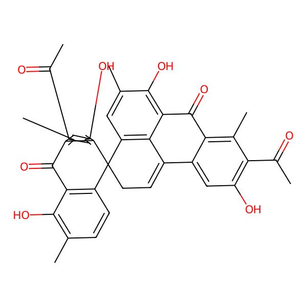 2D Structure of 2',9-diacetyl-3',6,8',10-tetrahydroxy-1',5,7',8-tetramethylspiro[2H-benzo[a]phenalene-3,10'-anthracene]-7,9'-dione
