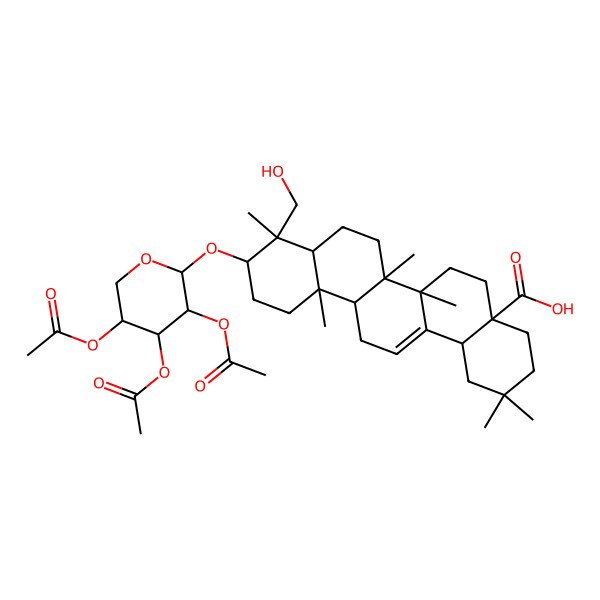 2D Structure of (4aS,6aR,6aS,6bR,8aR,9R,10S,12aR,14bS)-9-(hydroxymethyl)-2,2,6a,6b,9,12a-hexamethyl-10-[(2S,3R,4S,5S)-3,4,5-triacetyloxyoxan-2-yl]oxy-1,3,4,5,6,6a,7,8,8a,10,11,12,13,14b-tetradecahydropicene-4a-carboxylic acid