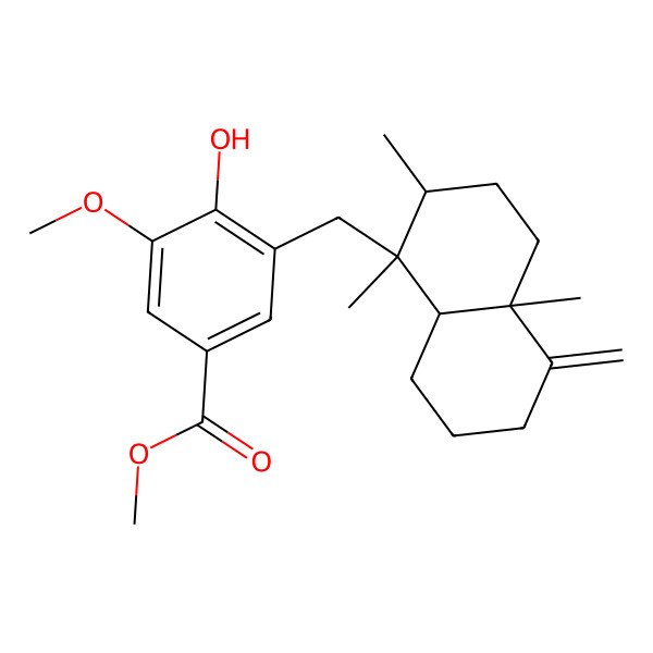 2D Structure of methyl 3-[[(1R,2S,4aS,8aS)-1,2,4a-trimethyl-5-methylidene-3,4,6,7,8,8a-hexahydro-2H-naphthalen-1-yl]methyl]-4-hydroxy-5-methoxybenzoate