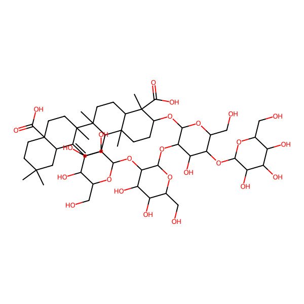 2D Structure of 3-[3-[4,5-Dihydroxy-6-(hydroxymethyl)-3-[3,4,5-trihydroxy-6-(hydroxymethyl)oxan-2-yl]oxyoxan-2-yl]oxy-4-hydroxy-6-(hydroxymethyl)-5-[3,4,5-trihydroxy-6-(hydroxymethyl)oxan-2-yl]oxyoxan-2-yl]oxy-4,6a,6b,11,11,14b-hexamethyl-1,2,3,4a,5,6,7,8,9,10,12,12a,14,14a-tetradecahydropicene-4,8a-dicarboxylic acid
