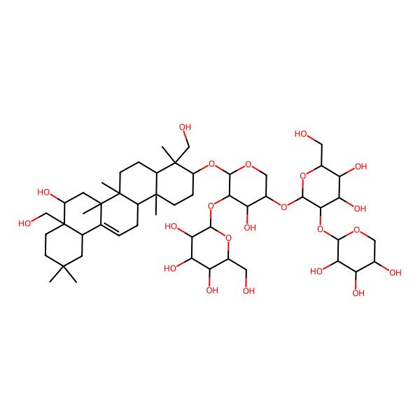 2D Structure of (2S,3R,4S,5S,6R)-2-[(2S,3R,4S,5S)-2-[[(3S,4R,4aR,6aR,6bS,8R,8aS,12aS,14aR,14bR)-8-hydroxy-4,8a-bis(hydroxymethyl)-4,6a,6b,11,11,14b-hexamethyl-1,2,3,4a,5,6,7,8,9,10,12,12a,14,14a-tetradecahydropicen-3-yl]oxy]-5-[(2S,3R,4S,5S,6R)-4,5-dihydroxy-6-(hydroxymethyl)-3-[(2S,3R,4S,5S)-3,4,5-trihydroxyoxan-2-yl]oxyoxan-2-yl]oxy-4-hydroxyoxan-3-yl]oxy-6-(hydroxymethyl)oxane-3,4,5-triol