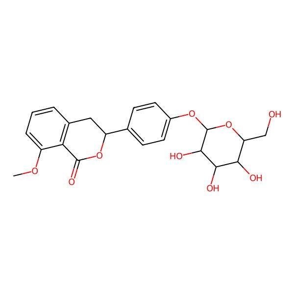 2D Structure of (3S)-8-methoxy-3-[4-[(2S,3R,4S,5S,6R)-3,4,5-trihydroxy-6-(hydroxymethyl)oxan-2-yl]oxyphenyl]-3,4-dihydroisochromen-1-one