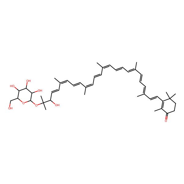 2D Structure of 3-[23-Hydroxy-3,7,12,16,20,24-hexamethyl-24-[3,4,5-trihydroxy-6-(hydroxymethyl)oxan-2-yl]oxypentacosa-1,3,5,7,9,11,13,15,17,19,21-undecaenyl]-2,4,4-trimethylcyclohex-2-en-1-one