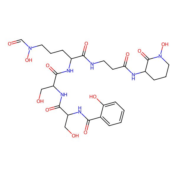2D Structure of N-[1-[[1-[[5-[formyl(hydroxy)amino]-1-[[3-[(1-hydroxy-2-oxopiperidin-3-yl)amino]-3-oxopropyl]amino]-1-oxopentan-2-yl]amino]-3-hydroxy-1-oxopropan-2-yl]amino]-3-hydroxy-1-oxopropan-2-yl]-2-hydroxybenzamide