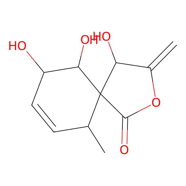 2D Structure of 4,6,7-Trihydroxy-10-methyl-3-methylidene-2-oxaspiro[4.5]dec-8-en-1-one