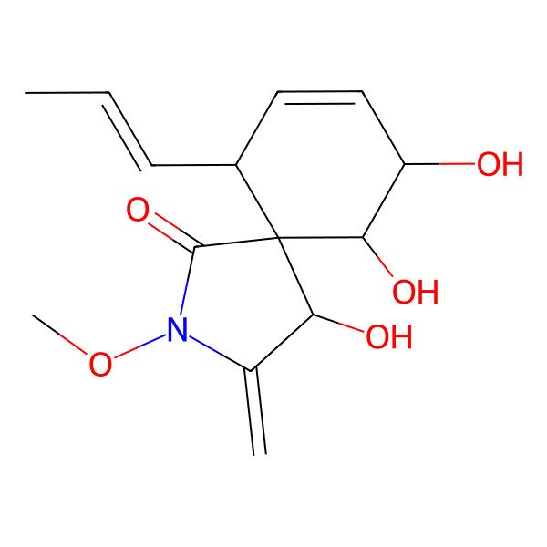 2D Structure of 4,6,7-Trihydroxy-2-methoxy-3-methylidene-10-prop-1-enyl-2-azaspiro[4.5]dec-8-en-1-one