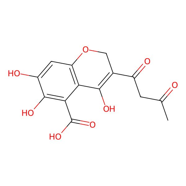 2D Structure of 4,6,7-trihydroxy-3-(3-oxobutanoyl)-2H-chromene-5-carboxylic acid