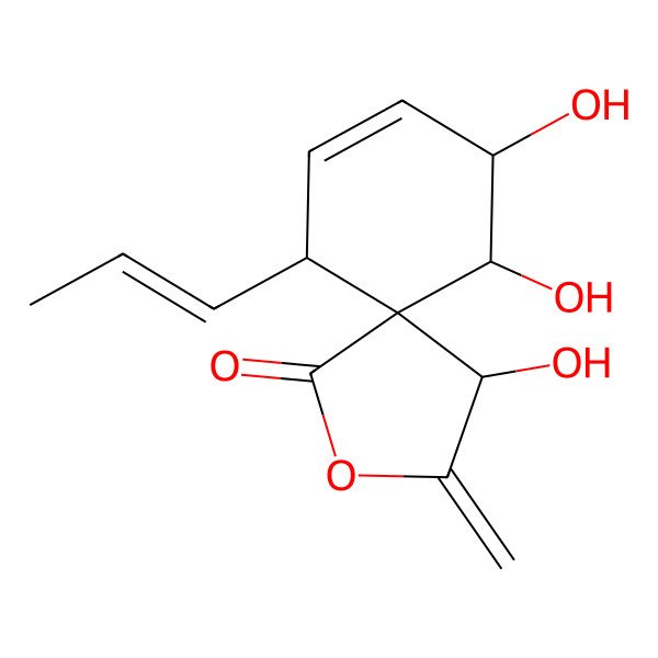 2D Structure of 4,6,7-Trihydroxy-3-methylidene-10-prop-1-enyl-2-oxaspiro[4.5]dec-8-en-1-one